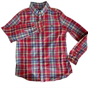 Ralph Lauren Button Down Shirt Boys XL 18-20 Red Madras Multi Plaid Classic Fit